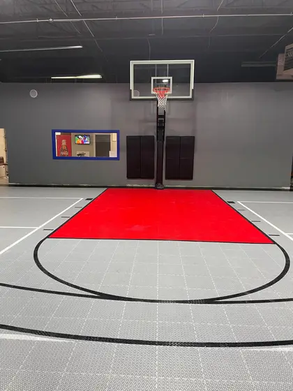 A basketball hoop over the red key